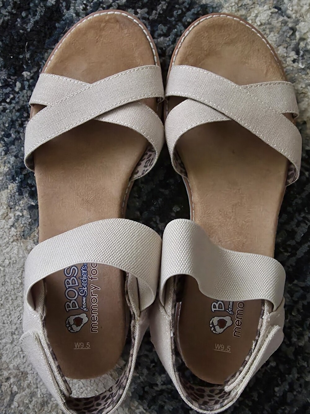 Skechers BOBS Women's Light Beige Crisscross Memory Foam Sandals